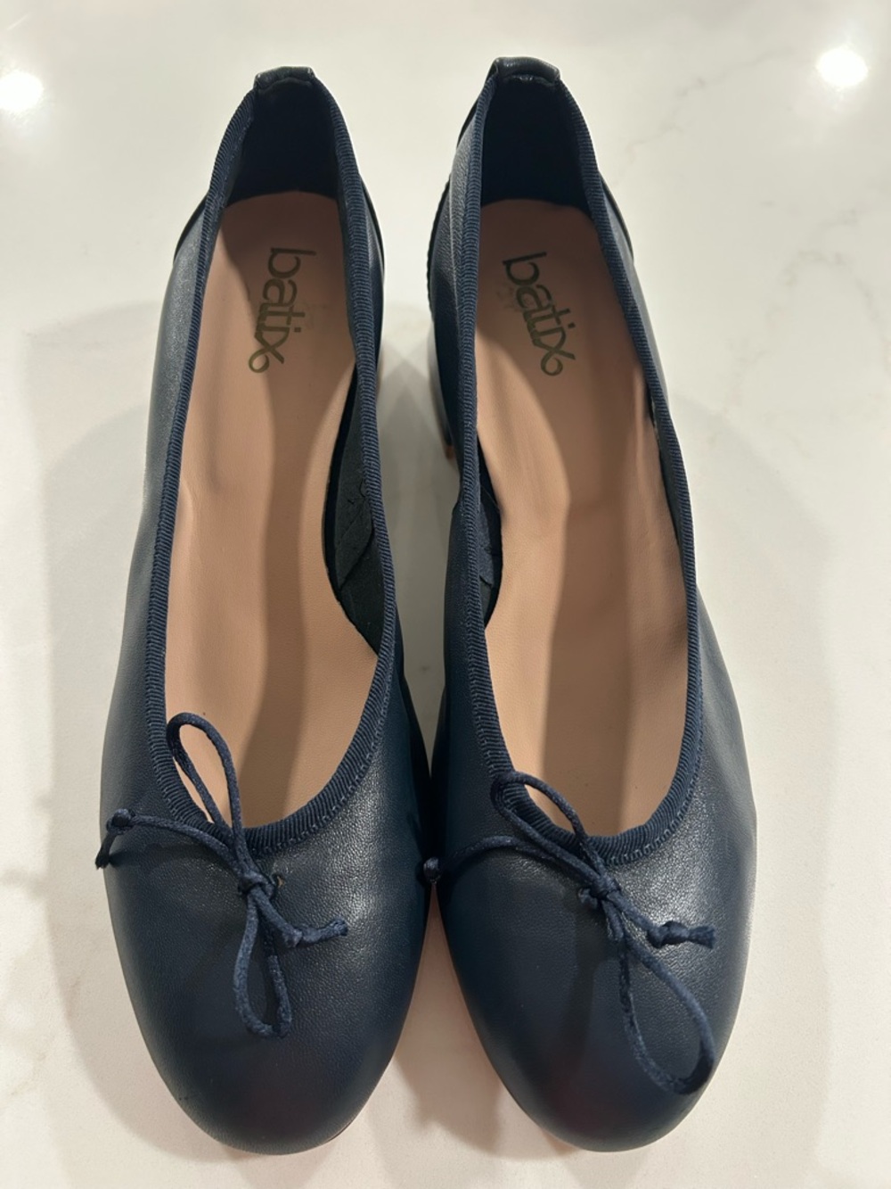 Italian leather Navy Bow Ballet Flats - Women NEW